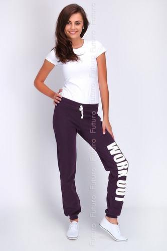 Womens Full Length Fleece Joggers Cuffed Sport Pants Jogging Work Out Print DW - Picture 15 of 16