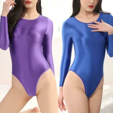 Women's Wet Look Satin Thong Bodysuit Sexy Gorgeous Catsuit Jumpsuit Top Leotard