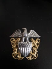 Gorgeous Gold & Silver American Eagle Swords & Anchors Pin / Brooch