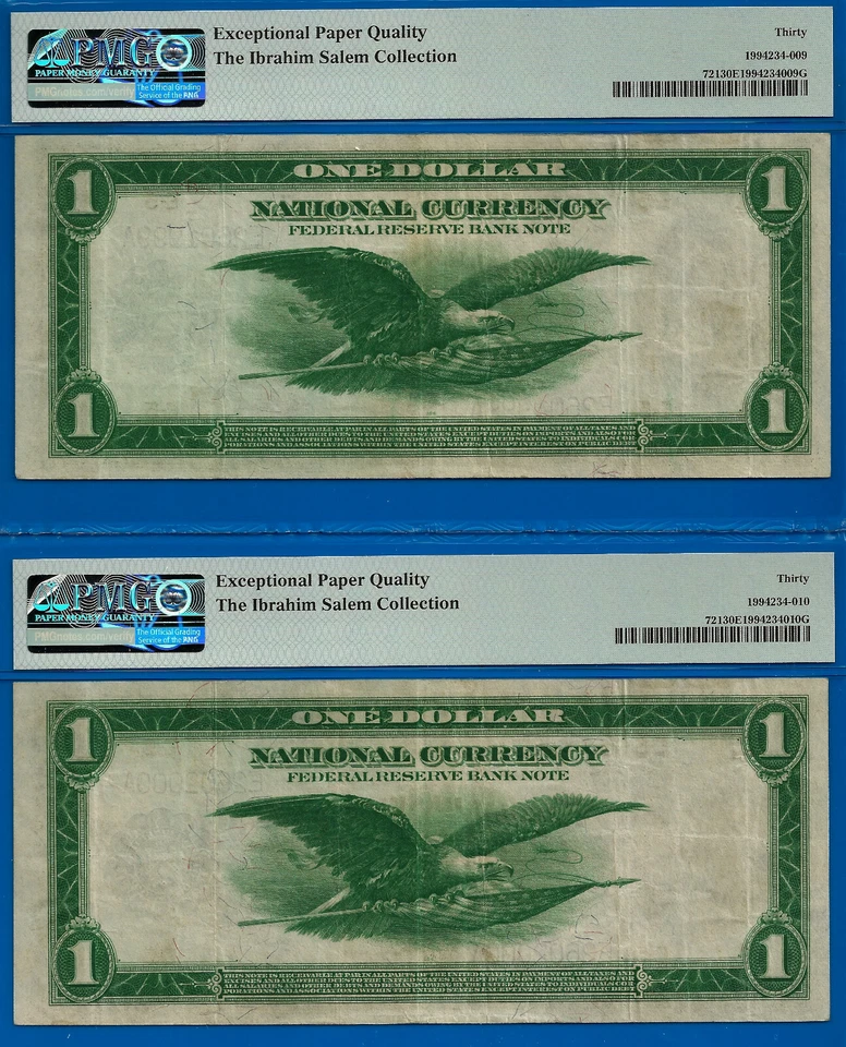 1918 $1 Federal Reserve Bank Note Richmond PMG 30EPQ - Crazy Rare Rollover Pair - Image 2 of 2