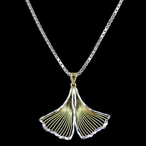 Authentic Ginkgo Leaf Pendant With Chain 925 Silver Gold Plated Symbol Jewelry