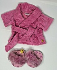 Build-A-Bear Workshop BABW Clothes Soft Pink Bathrobe Feathery Slippers Mules
