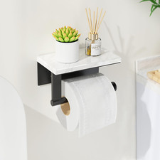 Toilet Roll Holder Wall Mounted  Matte Black Toilet Paper Holder with Marble She