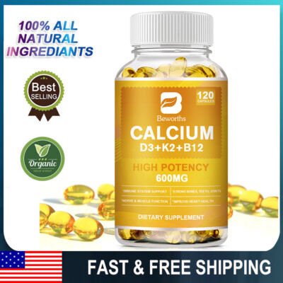 Vitamin K2 (MK7) with D3 B12 Supplement, Calcium 600 Mg Capsules, Immune Health