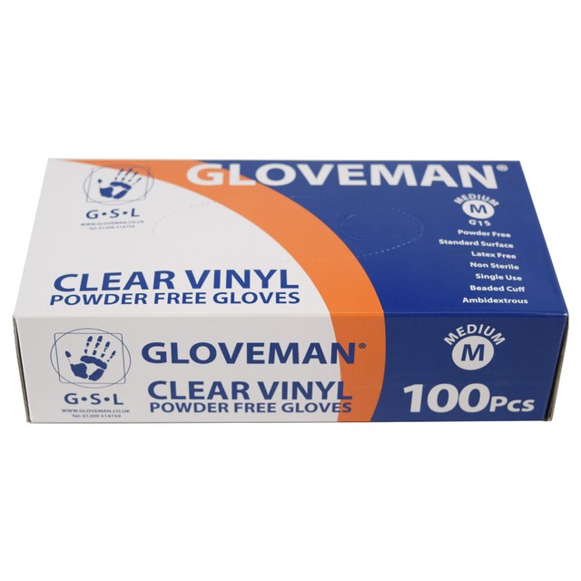 Gloveman Clear Vinyl PowderFree Gloves, 100 Pieces, Size S (GL66211