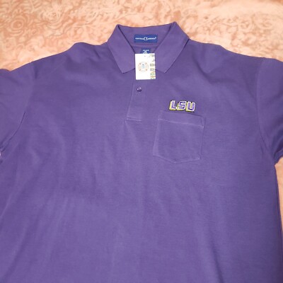 NWT LSU POLO Crystal Springs Purple Short Sleeve w/pocket Mens Size 2XL 