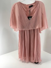 dusty pink cape pleated detail skater dress