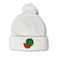 Pom Pom Beanies for Women Watermelon Style F Embroidery Fruit Acrylic Skull Cap
