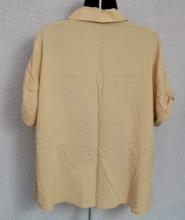 Elementz Womens Shirt Top Blouse Size 1X Yellowish Tan Silk - Image 4 of 4