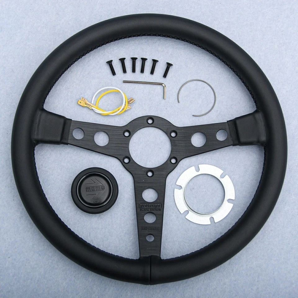MOMO Prototipo P5 Black Edition 350mm Steering Wheel Genuine Leather UK - Image 3 of 4