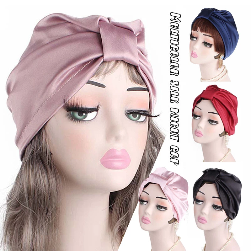 100 % morera seda nudo gorra de noche cuidado del cabello gorro bufanda satinado sombrero para dormir Foto 3 de 4