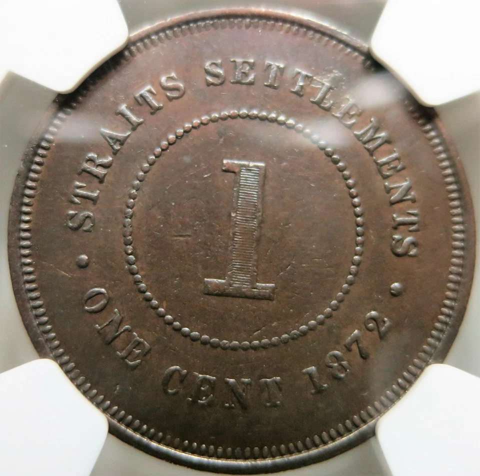 STRAITS SETTLEMENTS Malaysia Britain 1 cent 1872 H NGC AU 55 BN Victoria UNC - Image 2 of 3