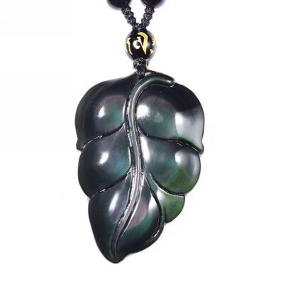 Natural Rainbow obsidian leaves branch jade leaf necklace pendant with chain
