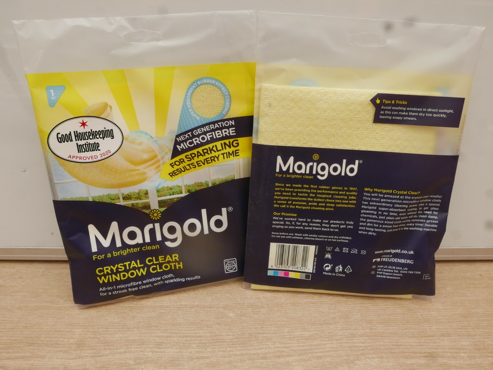 2 X MARIGOLD MICROFIBRE CRYSTAL CLEAR WINDOW & GLASS CLOTHS