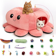 Cat Tunnel Bed with 20 Cat Toys, Collapsible Play Tunnel for Indoor Cats, Kitten