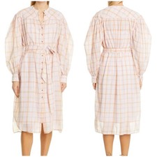 Ulla Johnson NWOT Fayette Plaid Long Sleeve Cotton Shirtdress Size 2 NO BELT