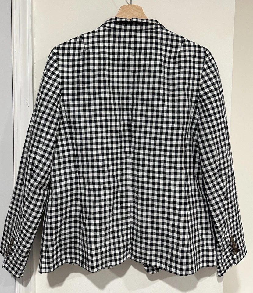 Blazer Talbots Mujer Guinga Mezcla Lino Talla 10 Retro Playa Preppy Foto 3 de 4