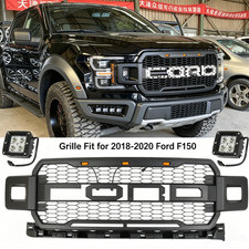 Black Front Bumper Grille Fit For 2018-2020 Ford F150 Raptor Style Grill Lights