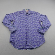 Robert Graham Shirt Men Medium Purple Floral Woven Contrast Flip Cuffs Button Up