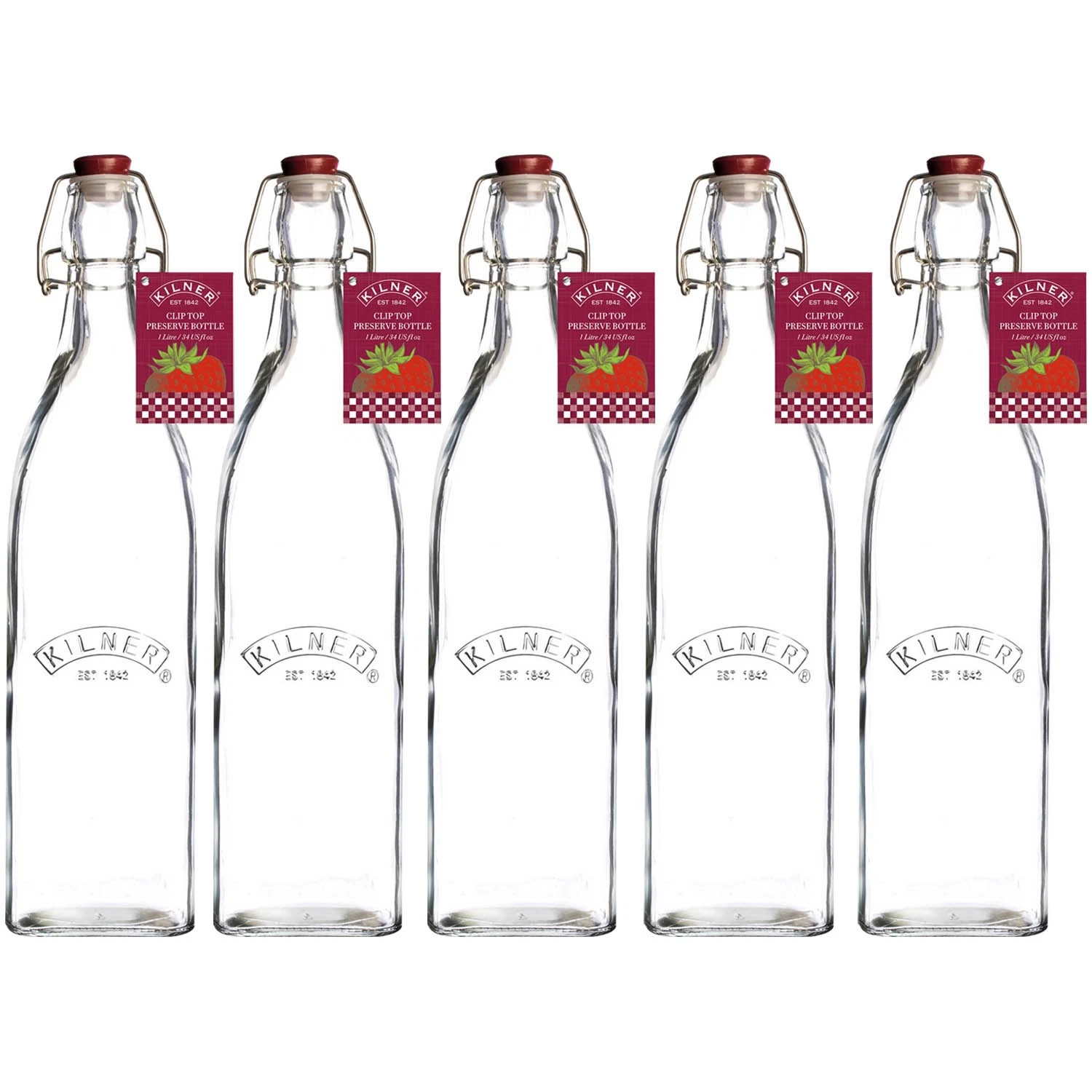 Kilner 5pcs 1L Clip Top Glass Bottle Oil Vinegar Condiments Storage Container