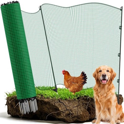 Temporary Fence 4x100FT Portable Animal Barrier Dog Fencing Green Posts Stake