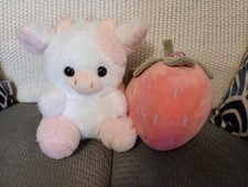 White Pink Cow Plush Pink Strawberry Plush