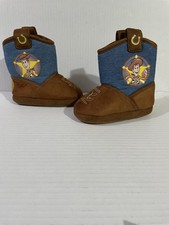 Disney Toy Story Cowboy Boots Soft Slippers Fabric Woody Toddler Boys Size 5/6