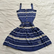 Axes Femme Blue and white striped two piece knit set heart patch Size medium
