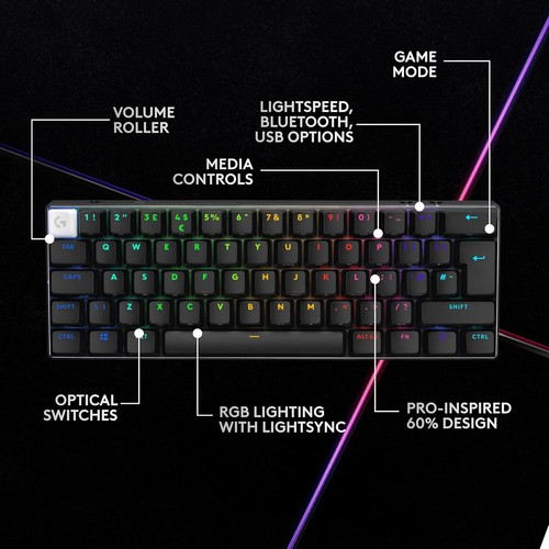 Logitech G PRO X 60 LIGHTSPEED Wireless Gaming Keyboard UK English - Black - Picture 6 of 9