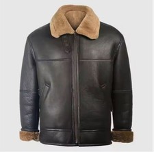 Men’s Real Sheepskin Leather B3 Aviator Bomber Jacket Winter Warm Coat