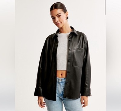 Abercrombie Fitch Oversized Black Vegan Leather Shirt Jacket Women’s Size  XS