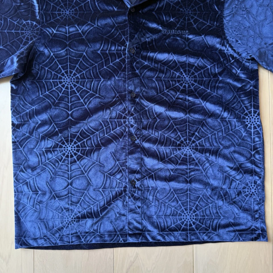 Supreme Spider Web Shirt Medium Blue Velvet Button Up Streetwear New York - Image 4 of 4