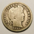 1892 O Barber Dime 90% Silver G-VG  "Actual Coin Pictured - Not Cleaned"