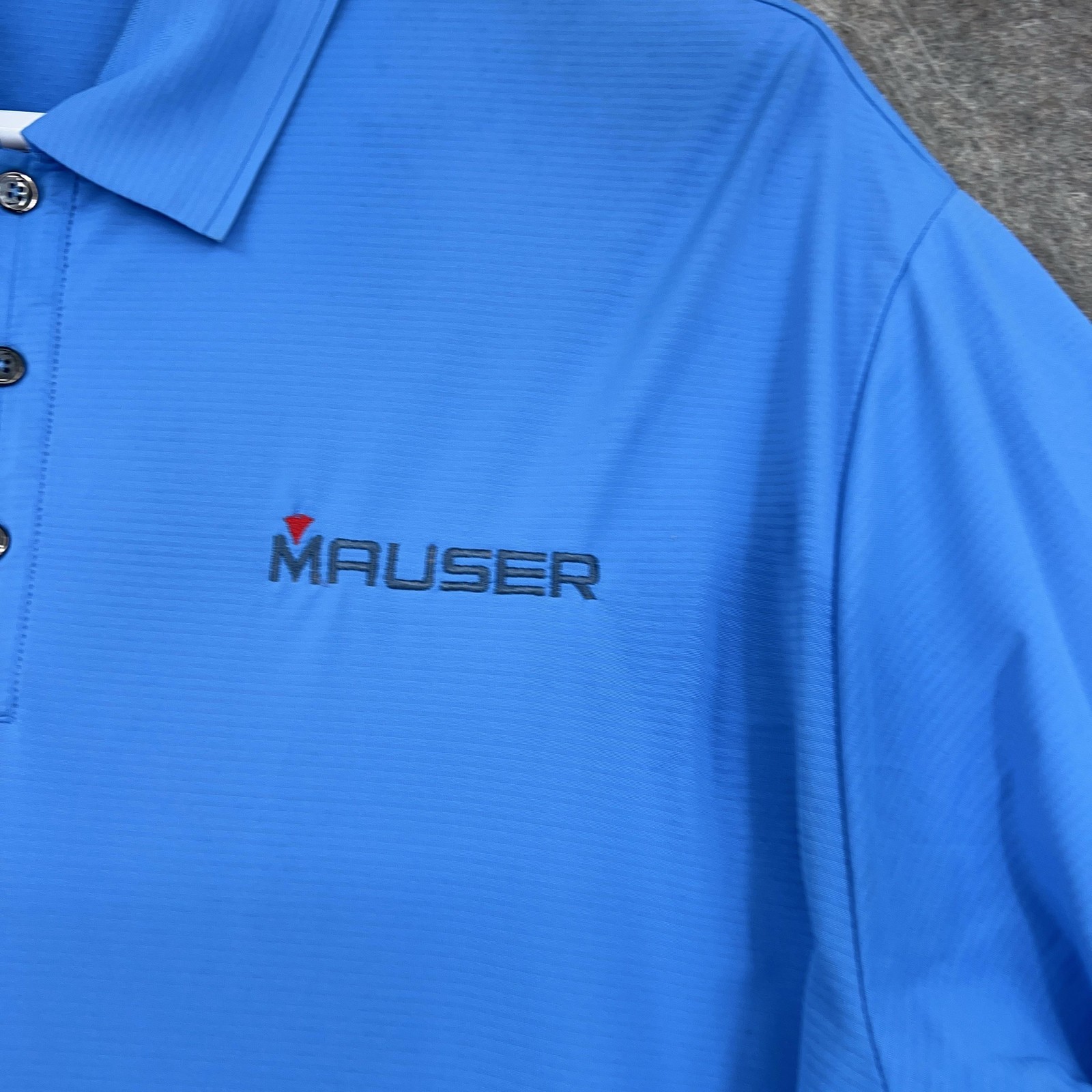 Nike Golf Dri-FIT Polo Shirt Mens XL Blue Mauser Logo Stretch Performance thumbnail 4