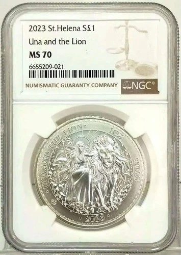 2023 St. Helena Una and the Lion 1 pound silver coin NGC MS70 / 41