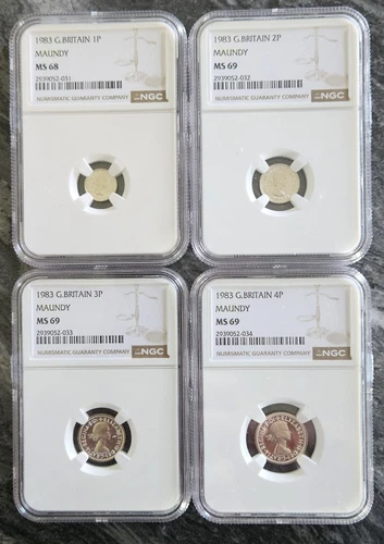 1983 Great Britain 4 Coin Maundy Set NGC MS 68-69 With Box