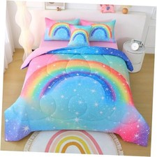 Girls Comforter Set Full, 6 Piece Bed in A Bag 3D Colorful Full 6 pc Rainbow