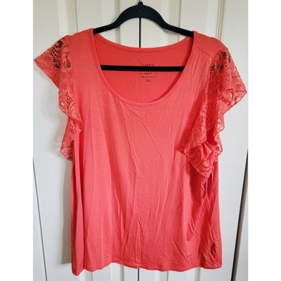 Torrid 00 Super Soft Knits Smocked Flutter Sleeve Top Women's Coral NWT