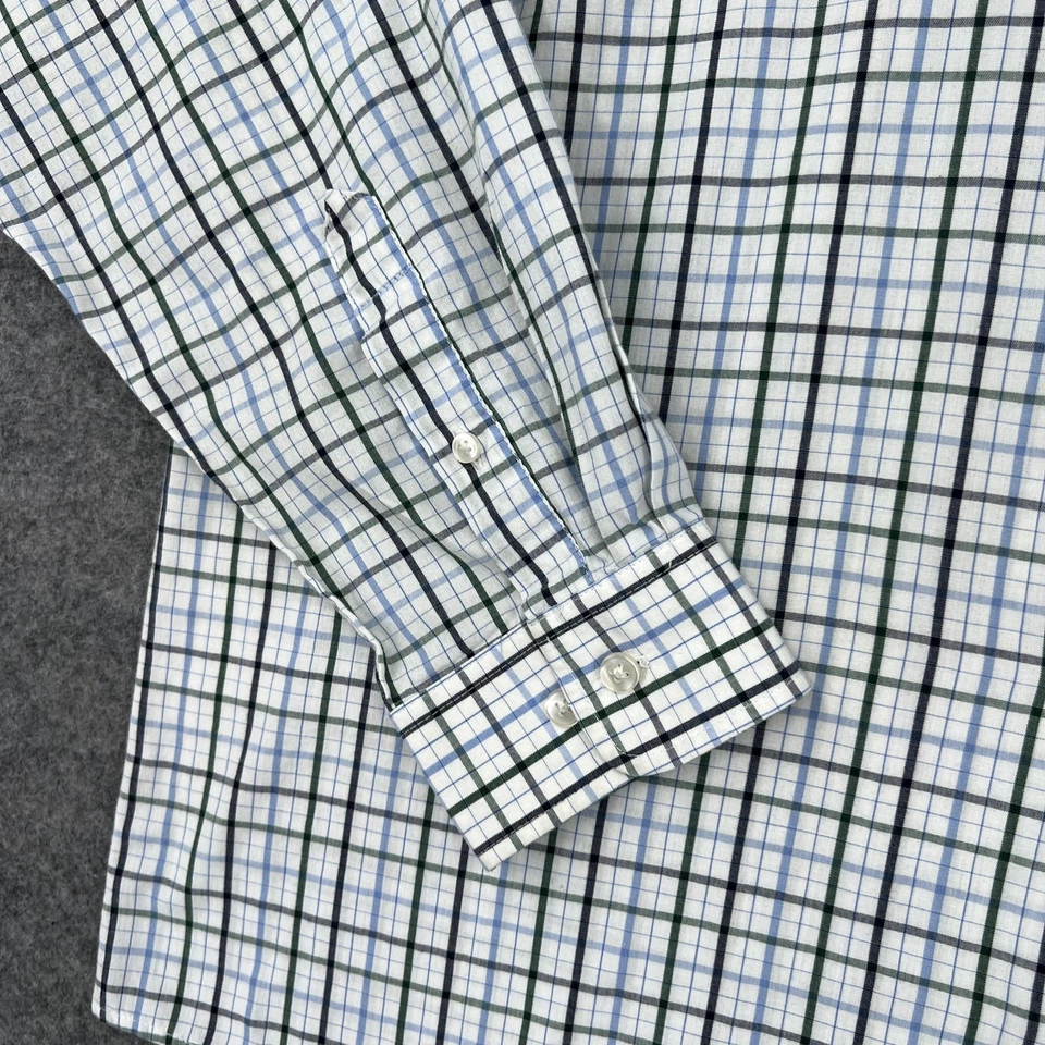 Camisa Van Heusen Para Hombre Grande Blanca Azul Verde A Cuadros Sin Hierro Vestido Abotonado Foto 4 de 4
