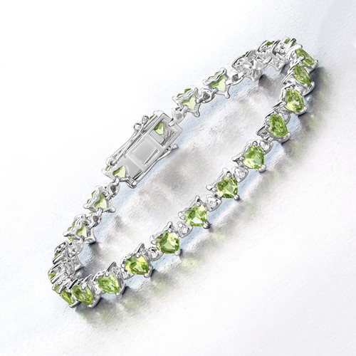10.24 Carat Genuine Peridot and White Diamond .925 Sterling Silver Bracelet - Picture 6 of 7