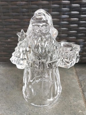 Lead Crystal Santa Claus Taper Candle Holder 7.5'' Christmas Decor
