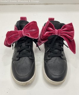 Jordan 1 Mid Bow Black Noble Red Girls Shoes Size 6.5Y