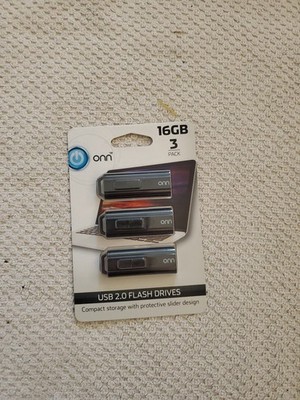 2 Pack USB 2.0 Flasd Drive 16 GB PC & MAC Compatible By ONN C2