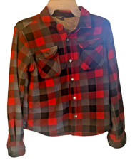 Eddie Bauer Kid's Red Black Plaid Sherpa Lined Fleece Shacket Size 10/12 80925A