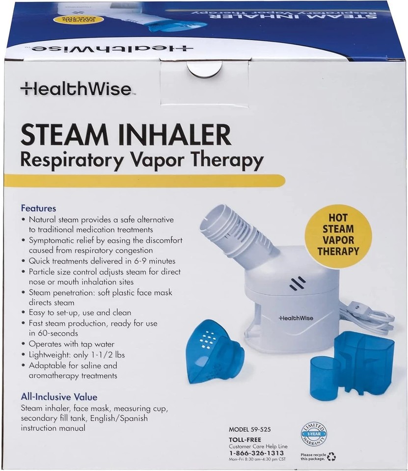 HealthWise Steam Inhaler Respiratory Vapor Therapy Sinus (White/Blue ...