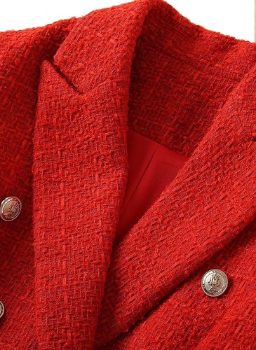 Royal Fashion Inspired Red Textured Tweed Blazer with Gold Buttons OZ Stock - Picture 7 of 13