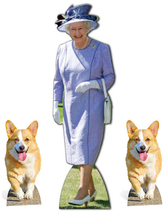 Platinum Jubilee Queen Elizabeth Lilac Dress with 2 Corgis Cardboard Cutout Set