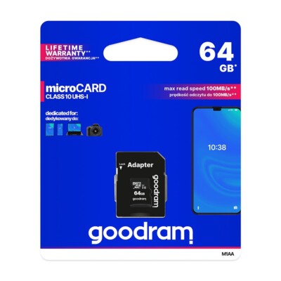 GoodRam CARD Micro SD SDHC 64GB mit Adapter Class 10 UHS-I Speicherkarte Karte