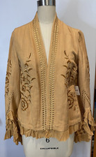 Free People Paisley Park Linen Jacket Wide Sleeve Mustard Embroidered Floral S