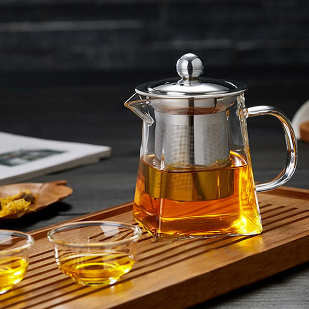 Stainless-Steel Heat Resistant Glass Teapot with Strainer Filter Infuser  Tea Pot